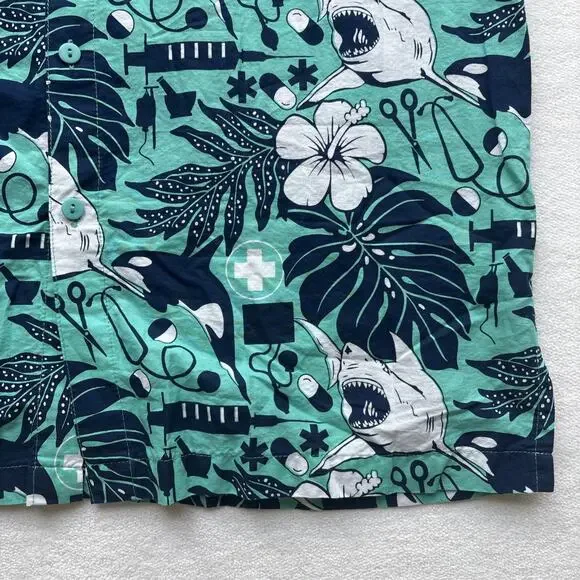 Rum Reggae Medical Shark Orca Shirt Mens Medium Teal Cotton Excellent Condition - Picture 7 of 16